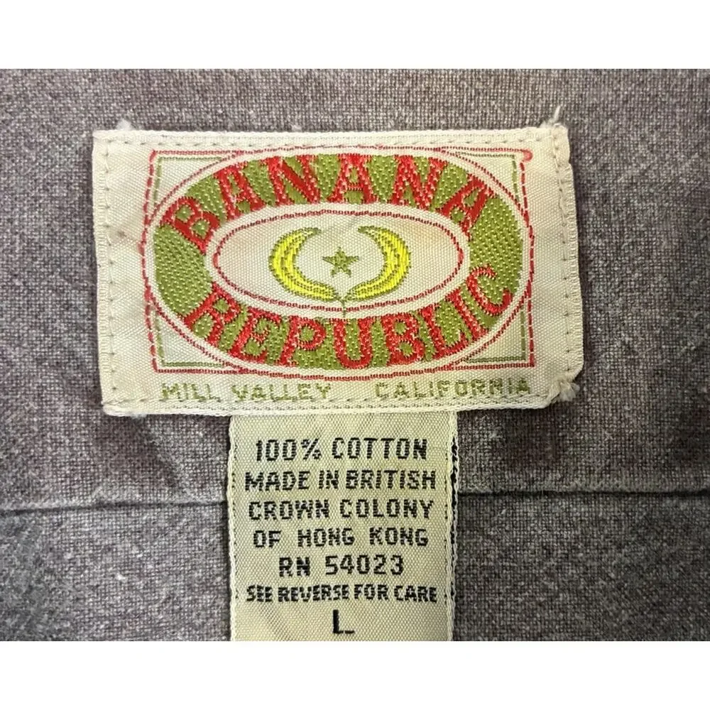 Vintage 80s Banana Republic Safari Shirt Mens L Plum Purple Mill Valley Epaulets